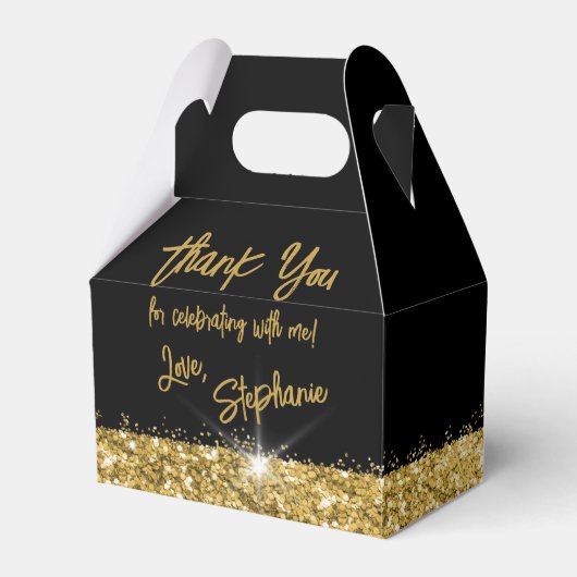 Zwart Gold Glitter Modern Fun Brusscript Aangepast Bedankdoosjes (Voorkant Zijde)