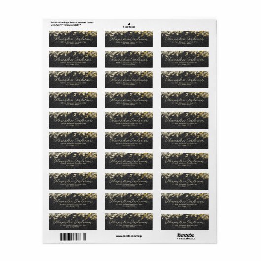 Zwart Gold Glitter Modern Glam Chic Script Label (Full Sheet)