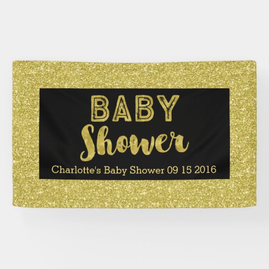 Zwart Gold Glitter Print Baby shower Aangepast tek Spandoek (Horizontaal)