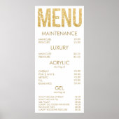 Zwart & Gold Glitter Salon Menu Wall Poster (Voorkant)