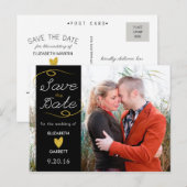 Zwart / Gold Glitter Save the Date Photo Briefkaar Aankondigingskaart (Voorkant / Achterkant)