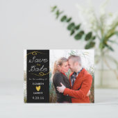 Zwart / Gold Glitter Save the Date Photo Briefkaar Aankondigingskaart (Staand voorkant)