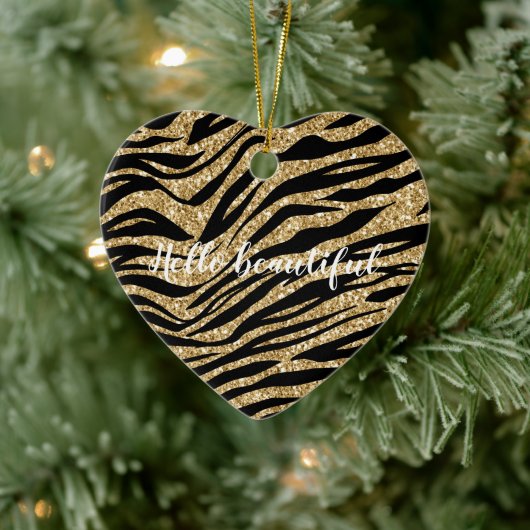 Zwart Gold Glitter Zebra afdrukken Keramisch Ornament (Boom)
