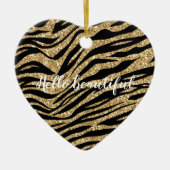 Zwart Gold Glitter Zebra afdrukken Keramisch Ornament (Voorkant)