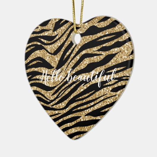 Zwart Gold Glitter Zebra afdrukken Keramisch Ornament (Links)