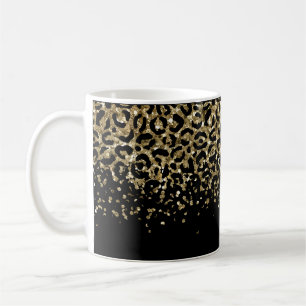 Zwart Gold-leopard afdrukken Glitter Overlay Trend Koffiemok