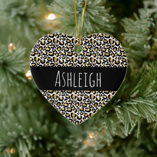 Zwart Gold-leopard afdrukken Keramisch Ornament (Boom)