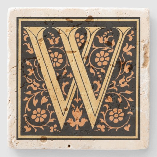 zwart & Gold Letter "W" Stenen Onderzetter (Voorkant)