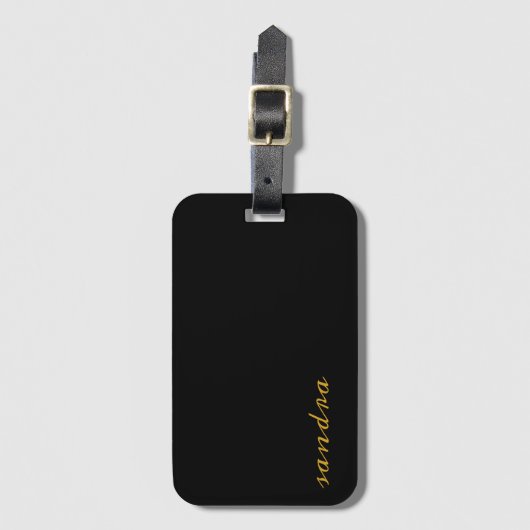 Zwart Gold Modern Chic Script Girly Monogram Naam Bagagelabel (Voorkant (verticaal))