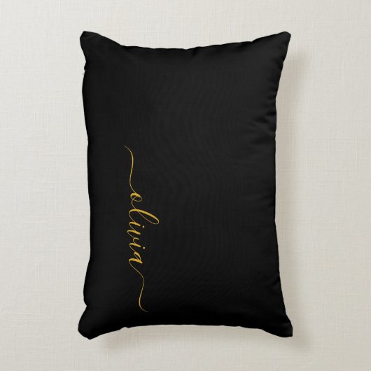 Zwart Gold Modern Script Girly Monogram Naam Accent Kussen (Voorkant(Verticaal))