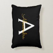 Zwart Gold Modern Script Girly Monogram Naam Accent Kussen (Voorkant(Verticaal))