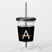 Zwart Gold Modern Script Girly Monogram Naam Acryl Drinkbeker (Voorkant)