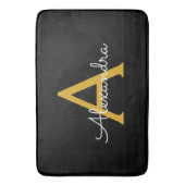 Zwart Gold Modern Script Girly Monogram Naam Badmat (Voorkant Verticaal)