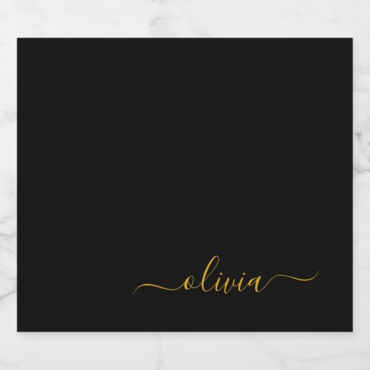 Zwart Gold Modern Script Girly Monogram Naam Bier Etiket (Enkel label)