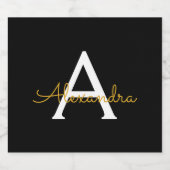 Zwart Gold Modern Script Girly Monogram Naam Bier Etiket (Enkel label)