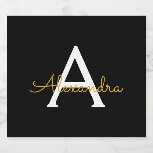 Zwart Gold Modern Script Girly Monogram Naam Bier Etiket (Enkel label)