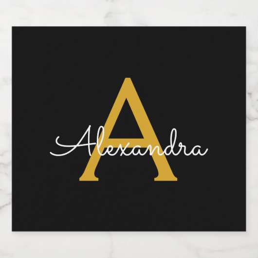 Zwart Gold Modern Script Girly Monogram Naam Bier Etiket (Enkel label)