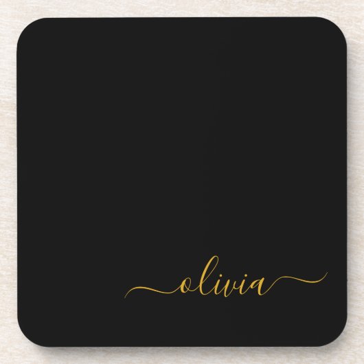 Zwart Gold Modern Script Girly Monogram Naam Bier Onderzetter (Voorkant)