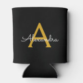 Zwart Gold Modern Script Girly Monogram Naam Blikjeskoeler (Achterkant)