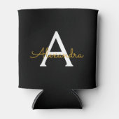 Zwart Gold Modern Script Girly Monogram Naam Blikjeskoeler (Voorkant)