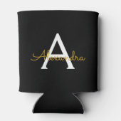 Zwart Gold Modern Script Girly Monogram Naam Blikjeskoeler (Achterkant)