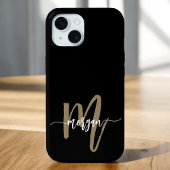 Zwart Gold Modern Script Girly Monogram Naam Case-Mate iPhone Case