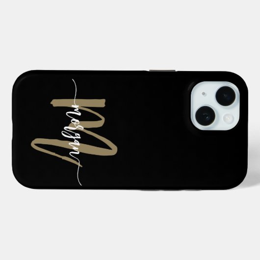 Zwart Gold Modern Script Girly Monogram Naam Case-Mate iPhone Case (Achterkant (horizontaal))