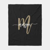 Zwart Gold Modern Script Girly Monogram Naam Fleece Deken (Voorkant)