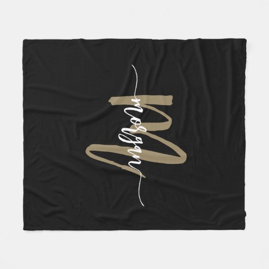 Zwart Gold Modern Script Girly Monogram Naam Fleece Deken (Voorkant (Horizontaal))