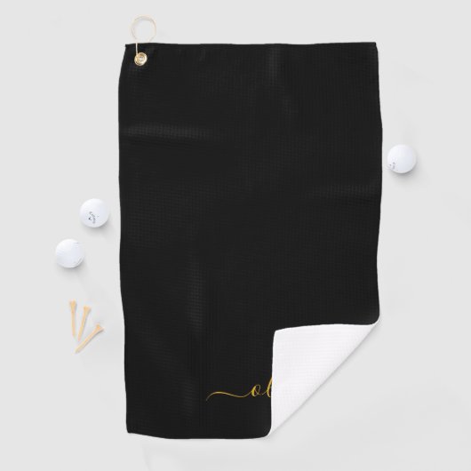 Zwart Gold Modern Script Girly Monogram Naam Golfhanddoek (Insitu)