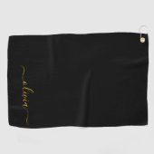 Zwart Gold Modern Script Girly Monogram Naam Golfhanddoek (Horizontaal)