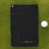 Zwart Gold Modern Script Girly Monogram Naam Golfhanddoek