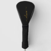 Zwart Gold Modern Script Girly Monogram Naam Golfheadcover (Voorkant)