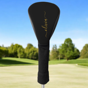 Zwart Gold Modern Script Girly Monogram Naam Golfheadcover