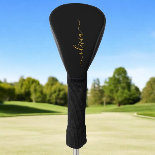 Zwart Gold Modern Script Girly Monogram Naam Golfheadcover