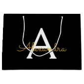 Zwart Gold Modern Script Girly Monogram Naam Groot Cadeauzakje (Voorkant)