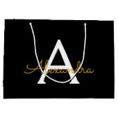 Zwart Gold Modern Script Girly Monogram Naam Groot Cadeauzakje (Achterkant)