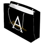 Zwart Gold Modern Script Girly Monogram Naam Groot Cadeauzakje (Achterkant Gekanteld)