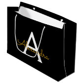 Zwart Gold Modern Script Girly Monogram Naam Groot Cadeauzakje (Voorkant Gekanteld)