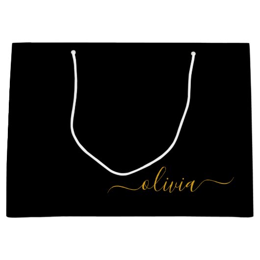Zwart Gold Modern Script Girly Monogram Naam Groot Cadeauzakje (Voorkant)