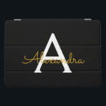 Zwart Gold Modern Script Girly Monogram Naam iPad Pro Cover<br><div class="desc">Zwart en Gold Simple Script Monogram Name Laptop Hoesje. Dit maakt de perfecte liefhebbende 16 verjaardag,  bruiloft,  vrijgezellenfeest,  verjaardagsdag,  baby shower of vrijgezellenfeest voor iemand die van luxe glam en stijl houdt.</div>