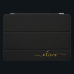 Zwart Gold Modern Script Girly Monogram Naam iPad Pro Cover<br><div class="desc">Zwart en Gold Simple Script Monogram Name Laptop Hoesje. Dit maakt de perfecte liefhebbende 16 verjaardag,  bruiloft,  vrijgezellenfeest,  verjaardagsdag,  baby shower of vrijgezellenfeest voor iemand die van luxe glam en stijl houdt.</div>
