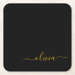Zwart Gold Modern Script Girly Monogram Naam Kartonnen Onderzetters<br><div class="desc">Zwart en goudvormig zwart-witmonogram met naam papieren Onderzetters. Dit maakt het perfecte afstuderen,  de verjaardag,  de bruiloft,  het vrijgezellenfeest,  de verjaardag,  het baby shower of het bachelorette feest cadeau voor iemand die van glam luxe en chic stijlen houdt.</div>