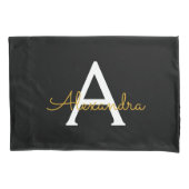 Zwart Gold Modern Script Girly Monogram Naam Kussensloop (Voorkant)