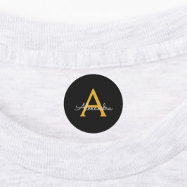 Zwart Gold Modern Script Girly Monogram Naam Labels