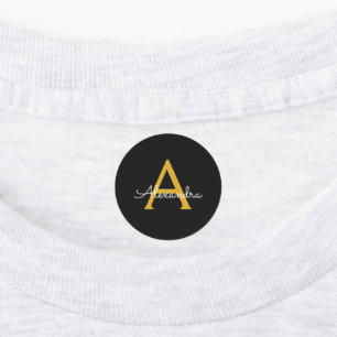 Zwart Gold Modern Script Girly Monogram Naam Labels