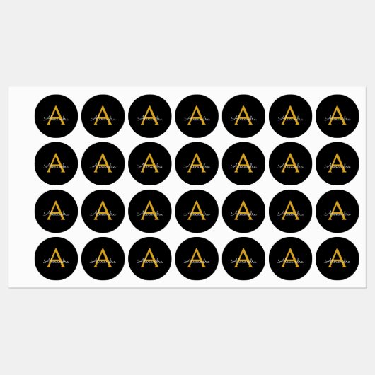 Zwart Gold Modern Script Girly Monogram Naam Labels (Vel)