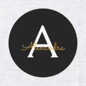 Zwart Gold Modern Script Girly Monogram Naam Labels (Design 1)