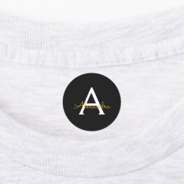 Zwart Gold Modern Script Girly Monogram Naam Labels