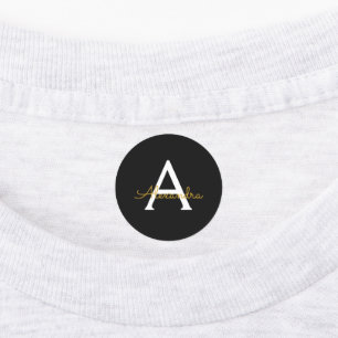Zwart Gold Modern Script Girly Monogram Naam Labels